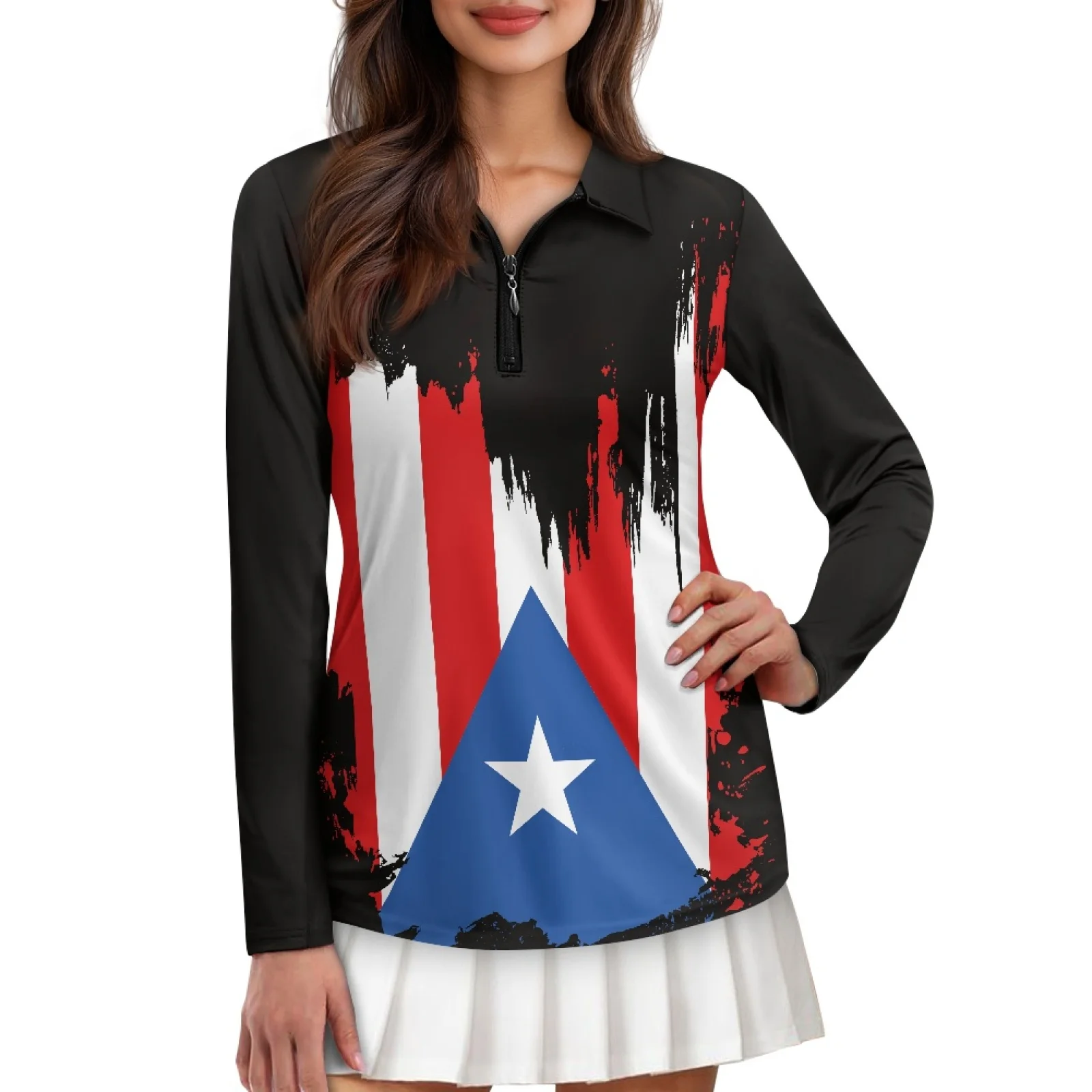 PENSTROLL Flag Brushstroke Womens Slim Fit Golf Pullover Machine Washable Tennis Polo Tops for Camping