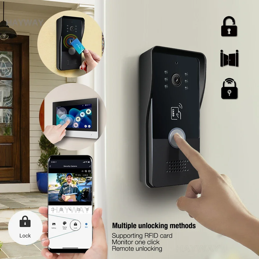 2 fili IP Tuya Wifi 1080P Videocitofono Videocitofono 7 ''Touch Screen a colori Telecamera Campanello Sistema di sicurezza porta