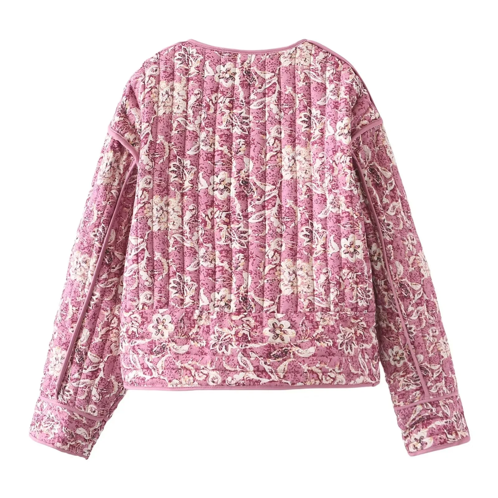 Giacche da donna in cotone stampato floreale rosa cappotti casual monopetto con colletto tondo 2024 capispalla da strada femminile caldo autunno inverno 2024