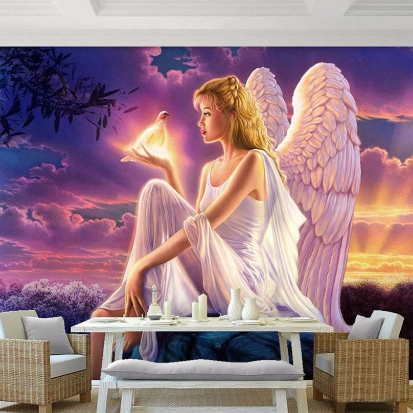 Customized 3D Wallpaper World Peace Dove Guardian Angel Girl Sunset Mural Living room sofa TV background wall bedroom restaurant