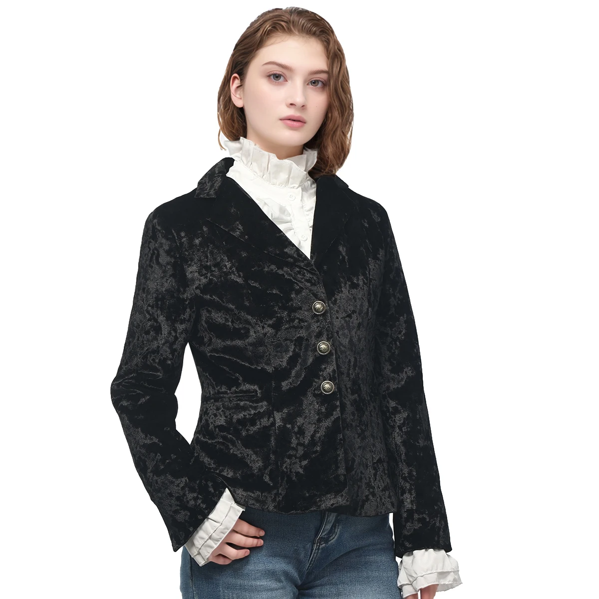 Women Vintage Jacket Steampunk Gothic V-Neck Coat Retro Casual Tops