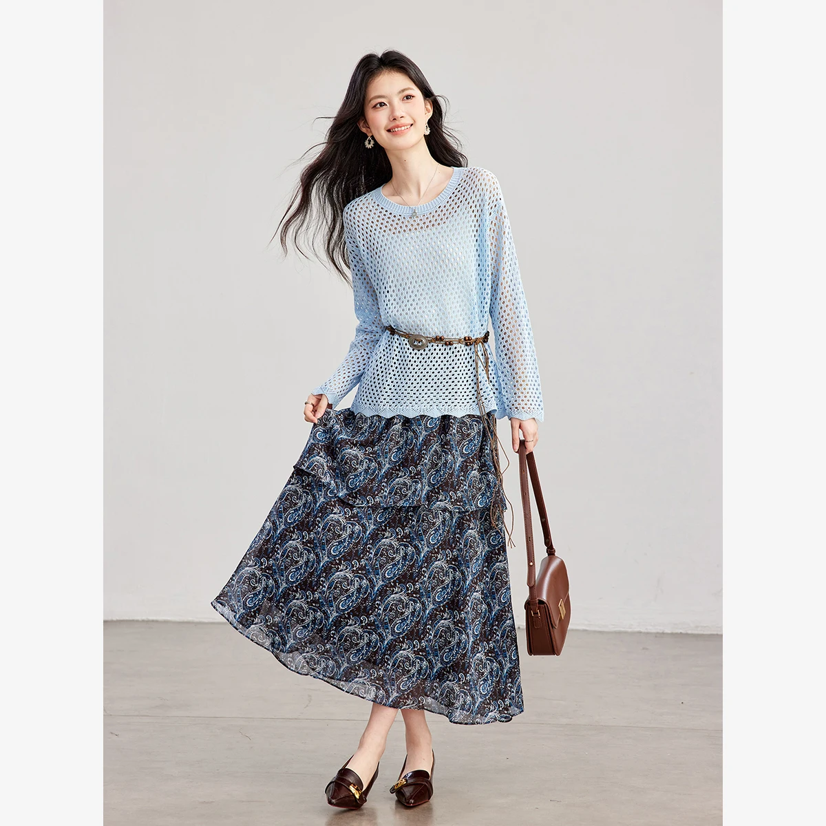 VIMLY Women's Two-piece Set 20 - Midi Skirt Floral ulasan dan harga