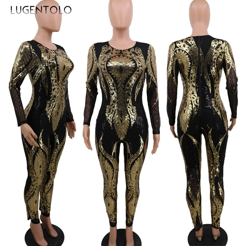 Sexy Gold Sequin Jumpsuit Women Bodycon Overalls Glitter Bandage Rompers Elegant Party Club Rompers lady Fashion Jumpsuits - Image 5