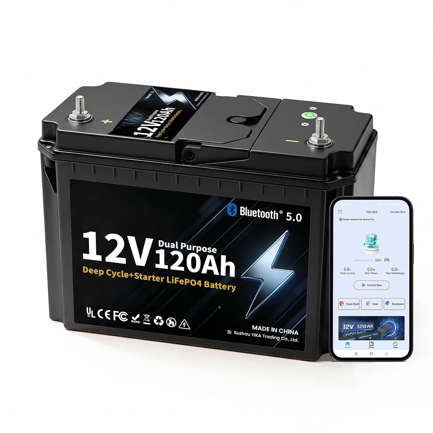12V 120Ah LiFePO4 Marine Starter & Storage Battery, 1536Wh Group 31 | Smart BMS, Max. 15000 Deep Cycles, Bluetooth, Customized