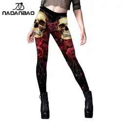 NADANBAO Skull Leggings Halloween Sexy Tights Party Wear Fake Clip Print Trousers Mid Waist Workout Pants Women Bottom Clothing