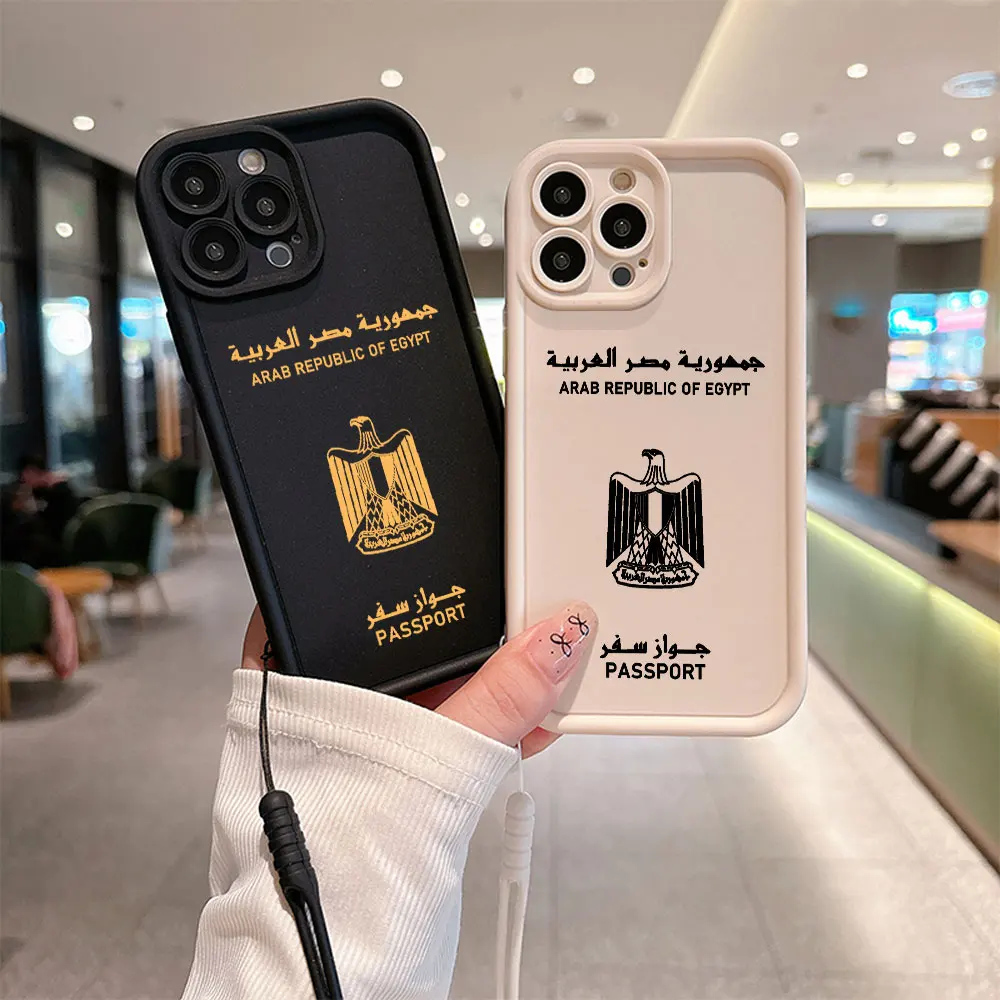 Egypt Passport Phone Case for IPhone 16 15 14 13 12 11 Pro Max Mini XR XS X 7 8 Plus Soft TPU Back Cover With Hand Strap