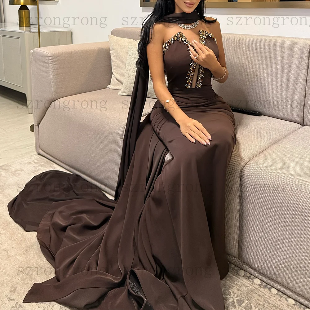 Вечернее платье без бретелек по индивидуальному заказу, со стразами и бисером, с открытой спиной, без рукавов, длинное платье русалки для выпускного вечера, современное длинное вечернее платье