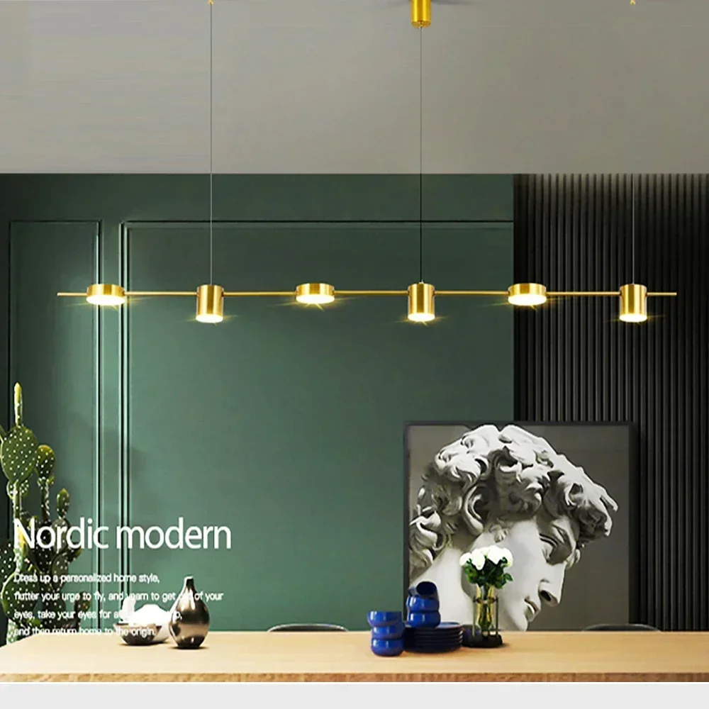 Modern LED Pendant Light Remote Dimming Indoor Lighting Art Ceiling Pendant Light Gold Long Strip Kitchen Restaurant Decoration
