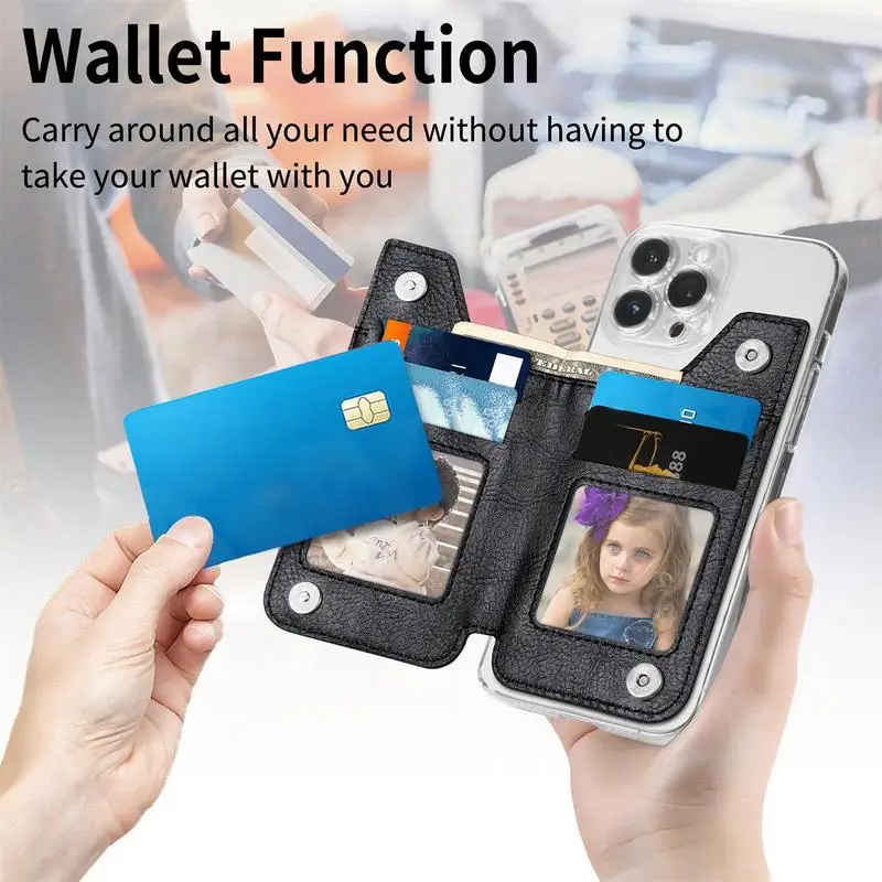 Magnetic Card Holder For Phone Credit Card Folding Pocket Multi-Slot Folding Wallet With Zipper Stick-on Mobile Phone Grip Case