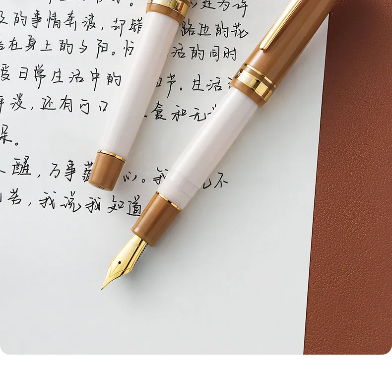 Tramol Brown White Resin Fountain Pens No.6 F 0.5mm EF 0.38MM Nib Stationery Pen Business Short Pocket Ink Pen JOWO