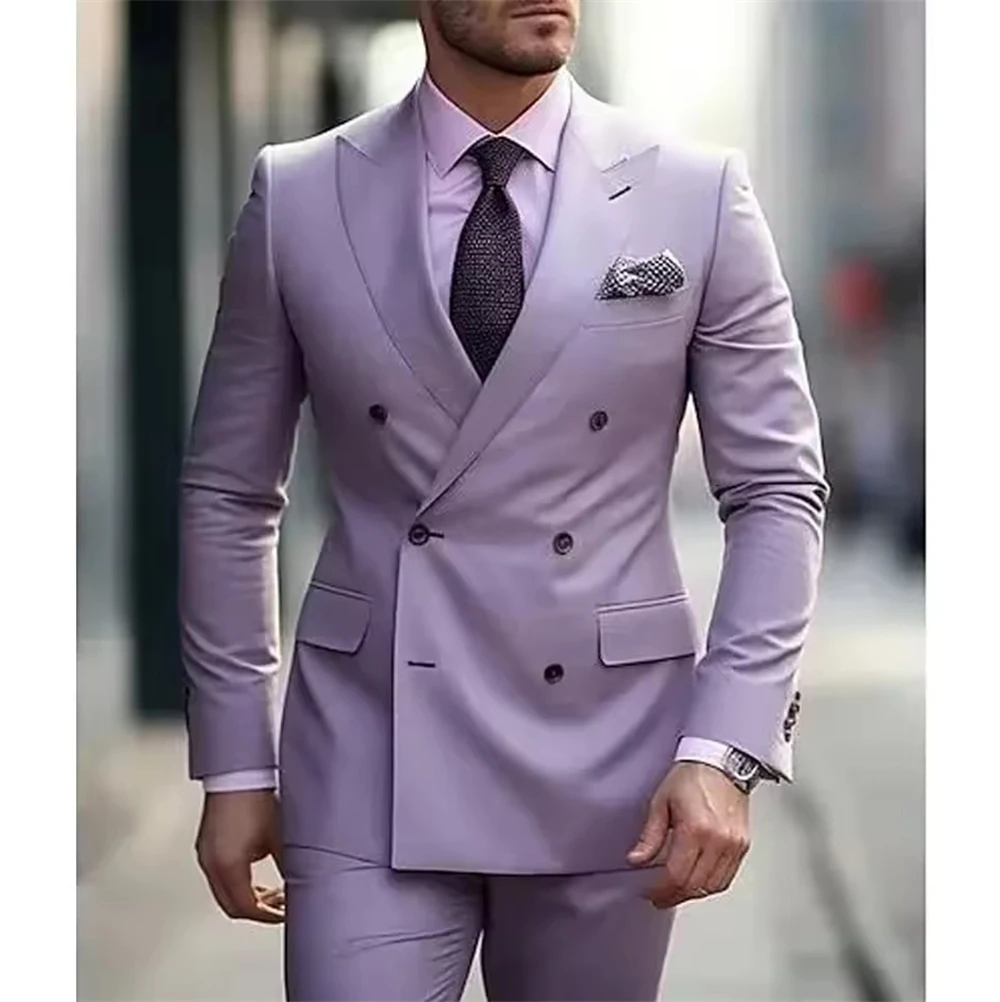 

Lilac Men's Suits 2 Pieces Slim Wedding Daily Business Formal Fit Men Suits (Blazer+Pants)