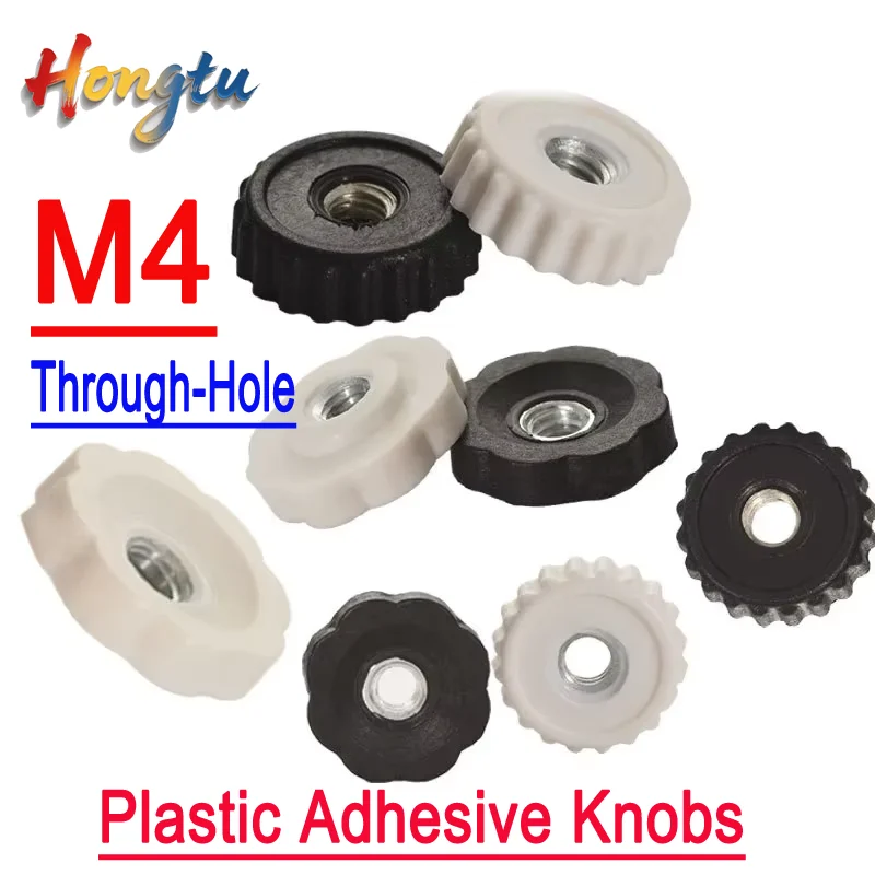

10/20/50Pcs M4 Plastic Adhesive Knobs - Straight/Patterned, Through-Hole, Manual Adjustment