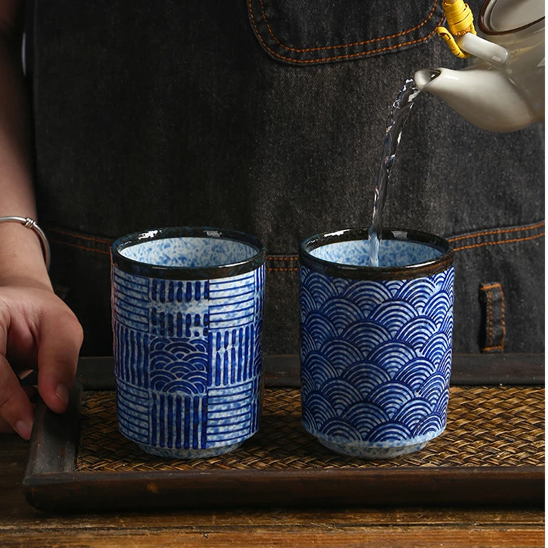 Japanese Style Ceramic Cup Hand-Painted Wave Ceramic Coffee Cups Wholesale Kiln Water Teacup Tableware Restaurant