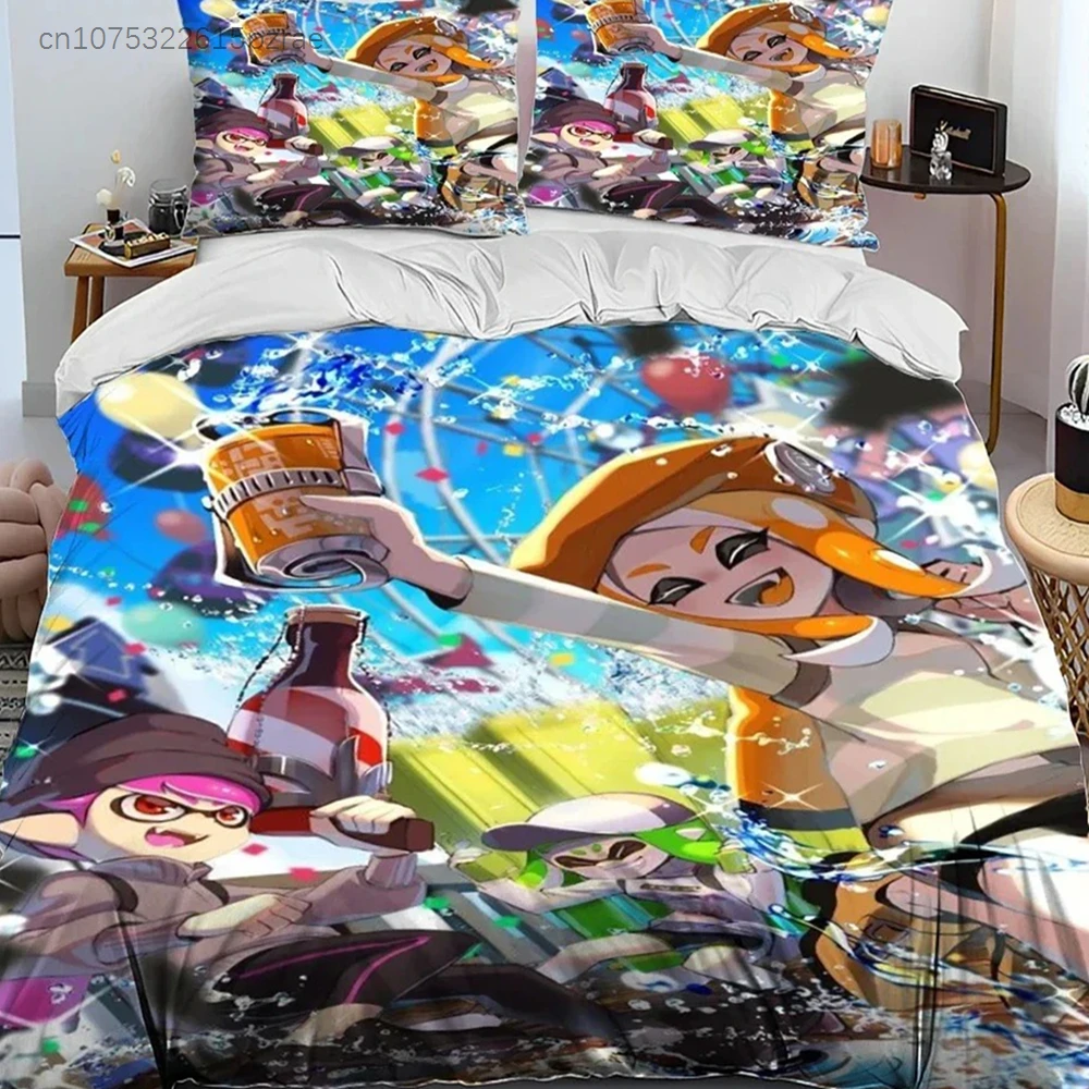 3D Print S-Splatoon Cartoon Bedding Set Duvet Cover Bed Set Quilt Cover Pillowcase Comforter King Queen Size Boys Adult Bedding