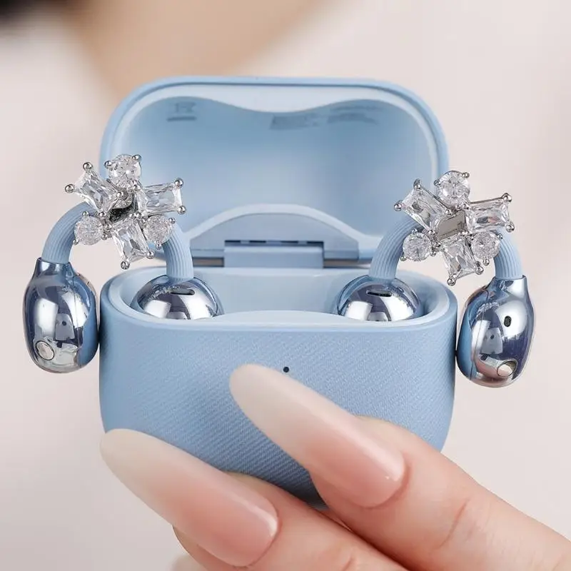 B03F Fashion Geometric Crystal Earphone Clips With Full Zirconia Designs for Freeclip1/2