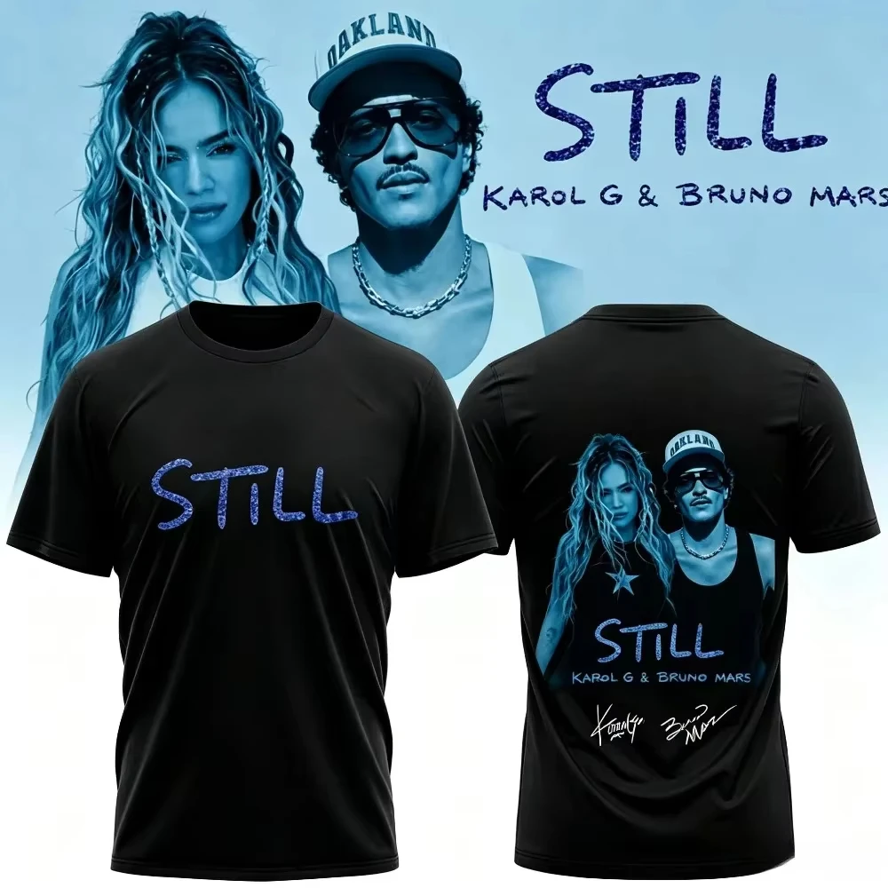 KAROL G Bruno Mars Still Official MV T Shirt Latin Pop Singer Portrait Cotton Short Sleeve Unisex Fans Merch T-shirt