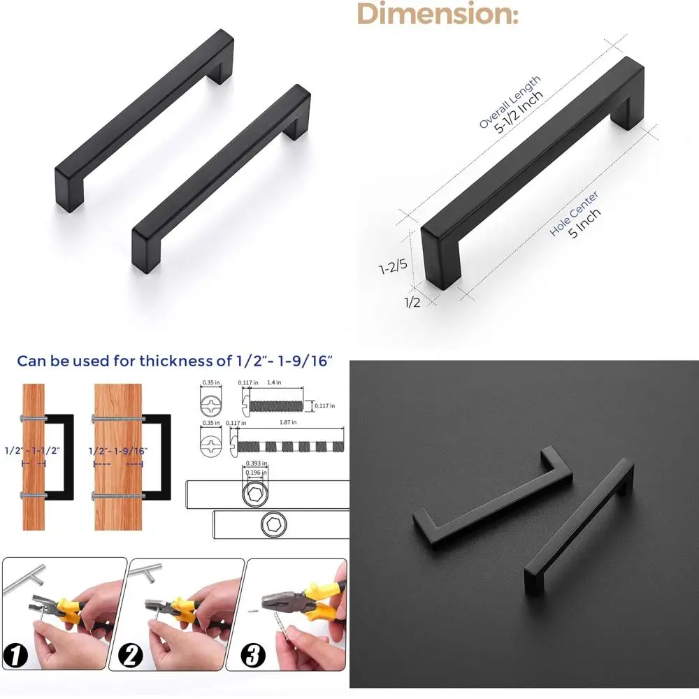 

5-Inch Matte Black Square Cabinet Handles for Kitchen Drawers and Cupboards - Modern Hardware for Home Renovation