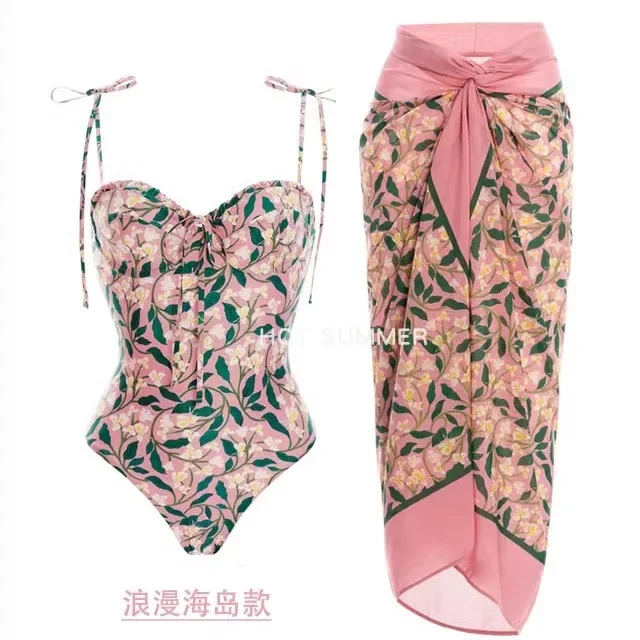 New printed swimsuit women's one-piece skirt set sexy slimming