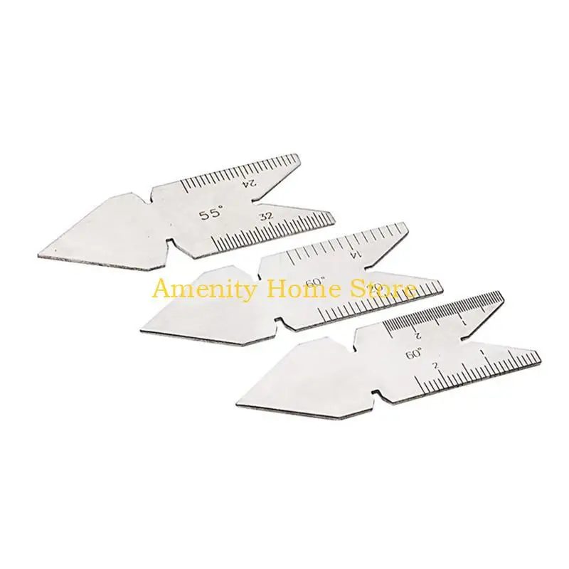 F26C 3 Pcs Screw Thread Gauges Stainless Steel Centre Gage 55°& 60° Screw Thread Measuring Tool Metric & America Standard