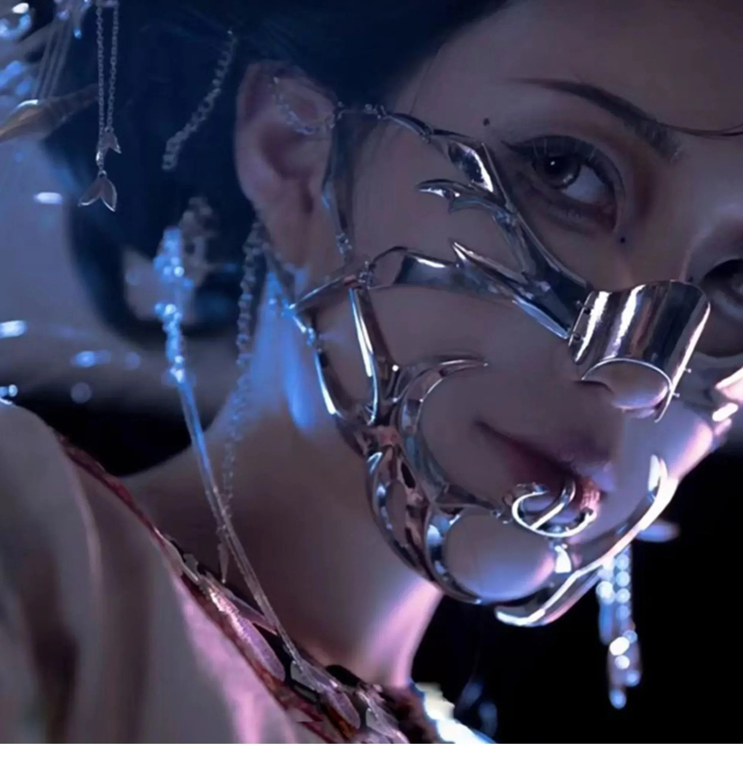 Cyberpunk-Metallmaske, Nischendesign, unregelmäßige Flüssigkeit, mechanischer Wind, Ohrringe, Lippenringe, verstellbares Gesichtszubehör für Männer – Detail 1