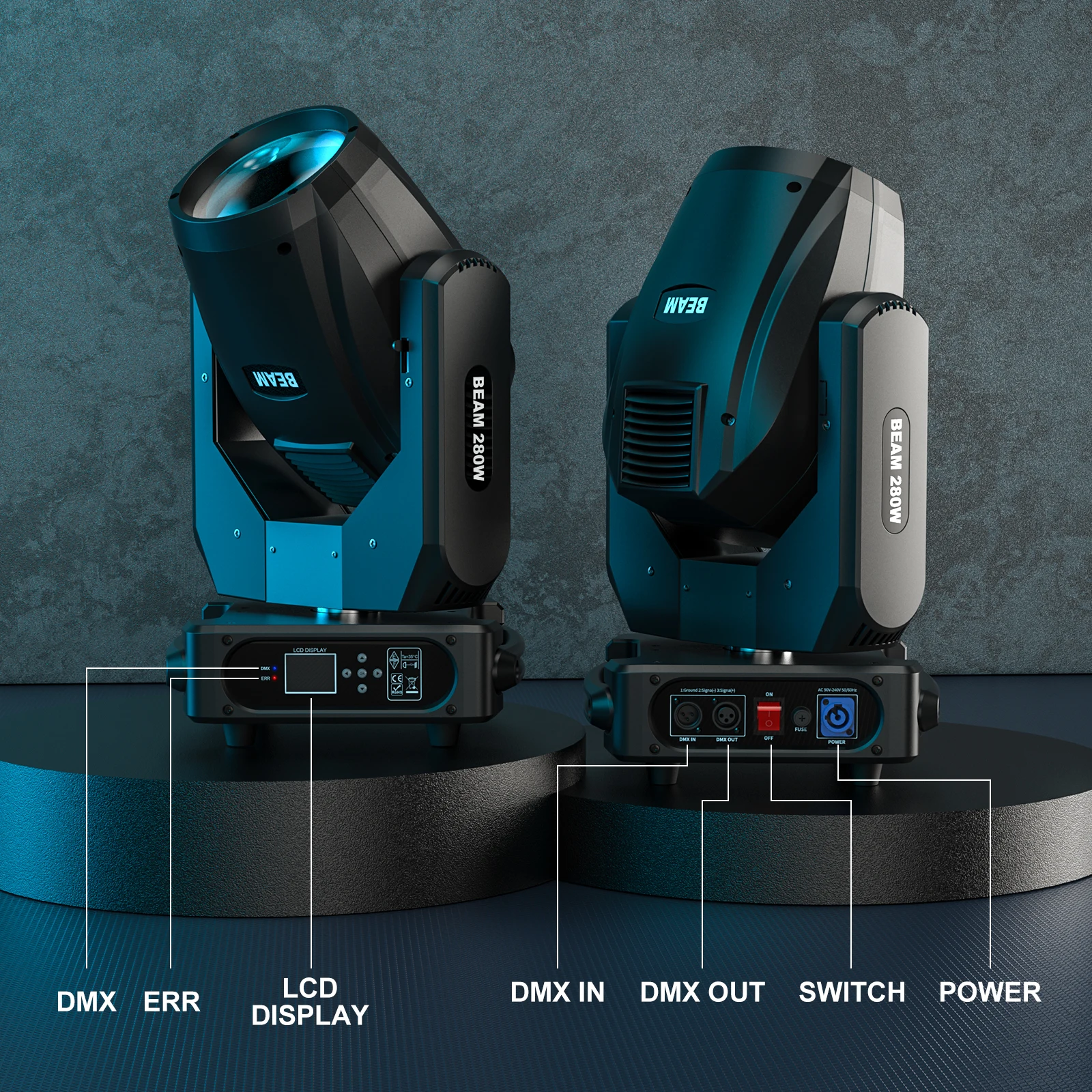 Yiflamefly 2Pcs 280W Beam Light High Brightness Disco Effect 13 Patterns Lamp DMX512 Sound Activated For DJ Bar Ballroom Wedding