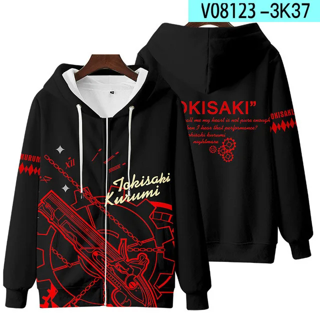 Anime Date A Live Girl Tokisaki Kurumi Hip Hop Hoodies Women Men's Hooded Sweatshirt y2k Casual Boy girls kids Jackets Coats