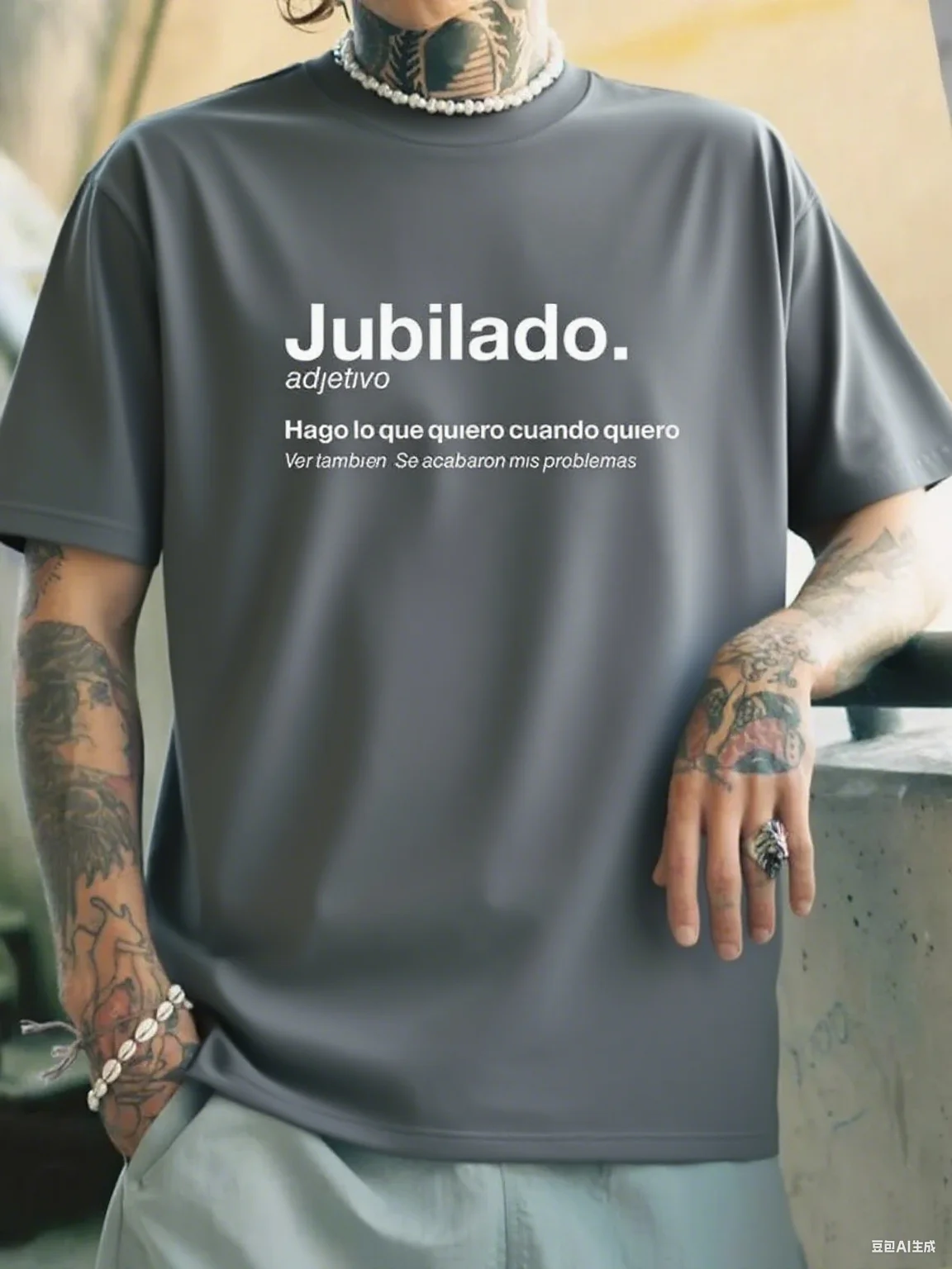 "Jubilado" الإسباني مجانًا - نمط شعار حماسي من القطن الخالص، طباعة صيفية جديدة بأكمام قصيرة، فضفاضة ومتعددة الاستخدامات