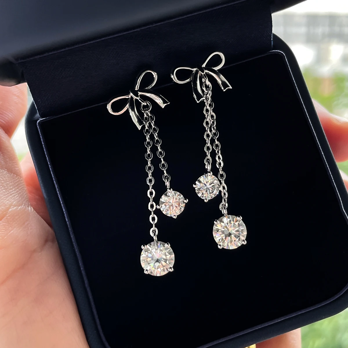 AnuJewel 3cttw D Color Moissanite Diamond Bow Drop Earrings 925 Sterling Silver Stud Earrings Charm Jewelry Wholesale image 5