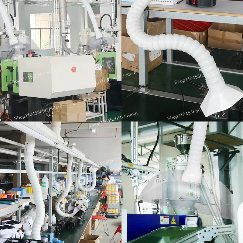 1 قطعة أنبوب تهوية عادم الدخان المرن مع غطاء محرك السيارة المستدير لنظام استخلاص الدخان الصناعي لحام