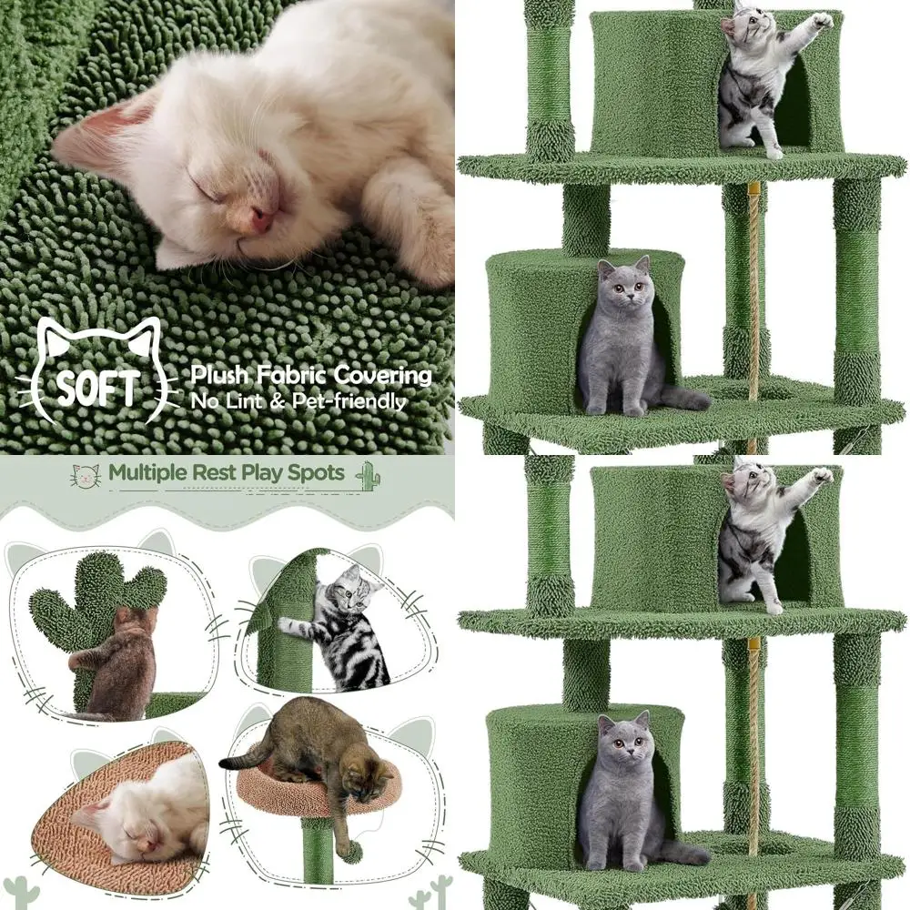 

Indoor Cat Tree: 62 Multi-Level Tower with Scratching, Hammock, and Dangling Ball