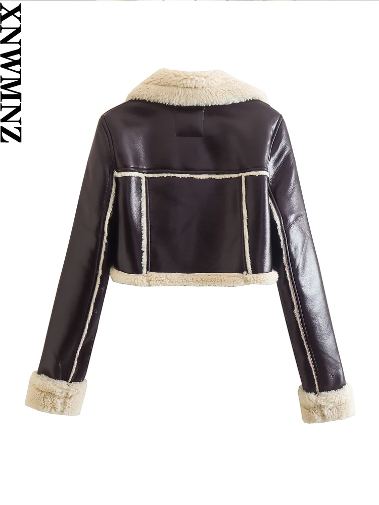 XNWMNZ Winter Women Jacket Coats Faux Shearling Sheepskin Coat Retro Motorcycle Jacket Woman Jackets Outerwear Tops