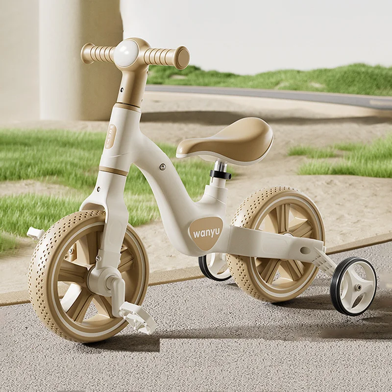 

2-in-1 Balance Bike Trike Mini Bicycle with Training Wheels Removable Pedal Headlight Adjustable Seat Lightweight Scooter