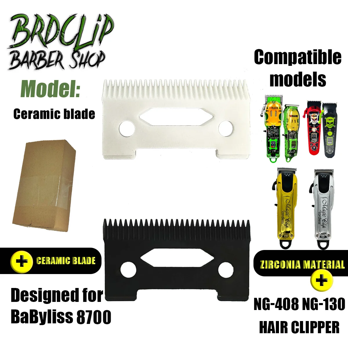 10 Pcs BRDCLIP 2-Hole Ceramic Movable Blade Cordless Clipper Replaceable Blade Wahl Shear Clipper Two Colors Barber accessories