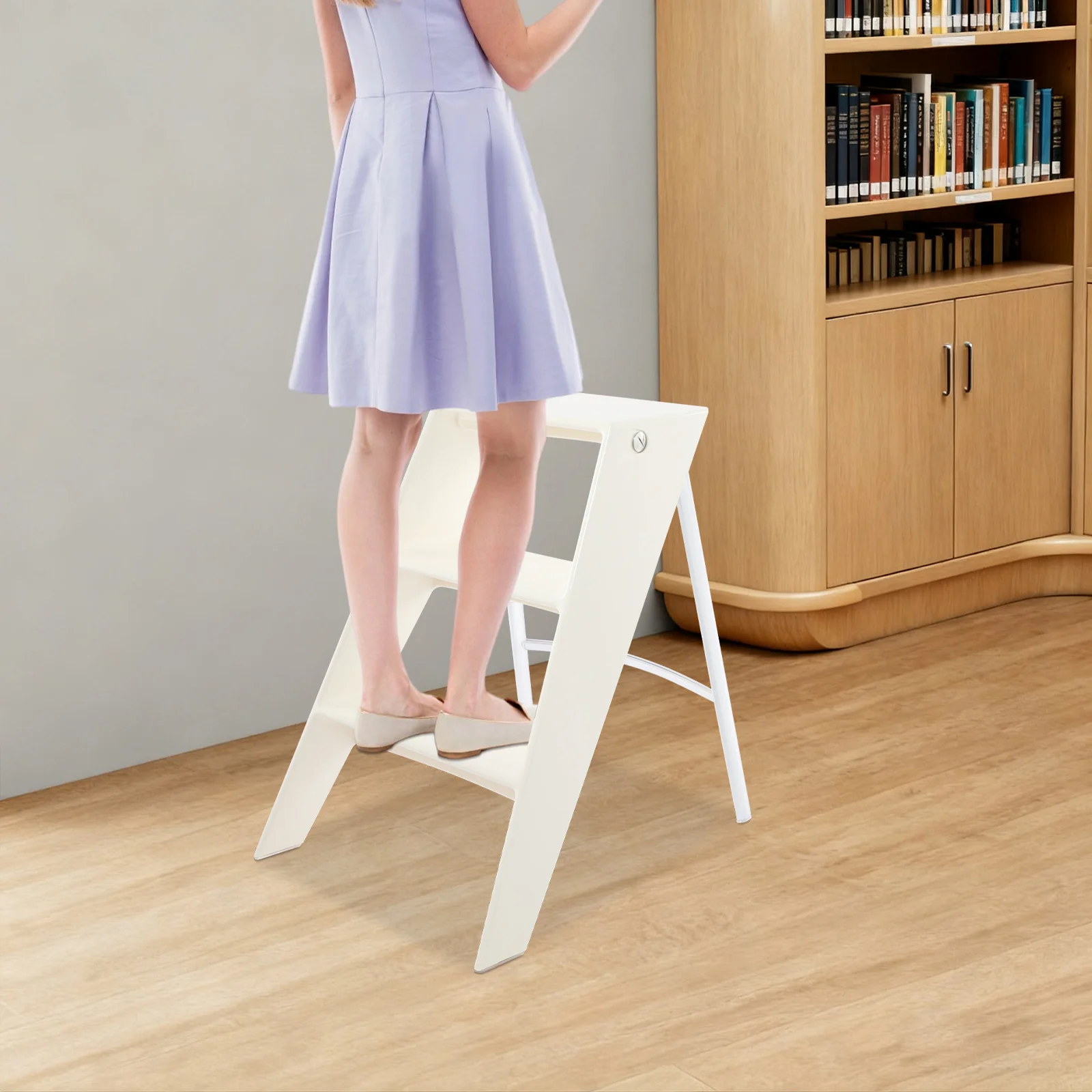 

17.3*22.8*24in White& Silver Folding Step Stools, 3 Step Ladder Folding Step Stool for Living Room, Bathroom, Bedroom, Balcony