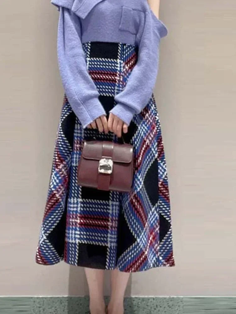 

Chic Hit Color Plaid Skirts Women Vintage High Wiast A Line Mujer Faldas Spring Winter New Arrivals Sweet Fashion Jupe Femme