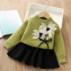 Girls Dresses Clothes Sets Autumn Winter Children Knitted Sweaters Coats Skirts 2pcs Party Suit For Baby Costume Kids Outfits 6Y