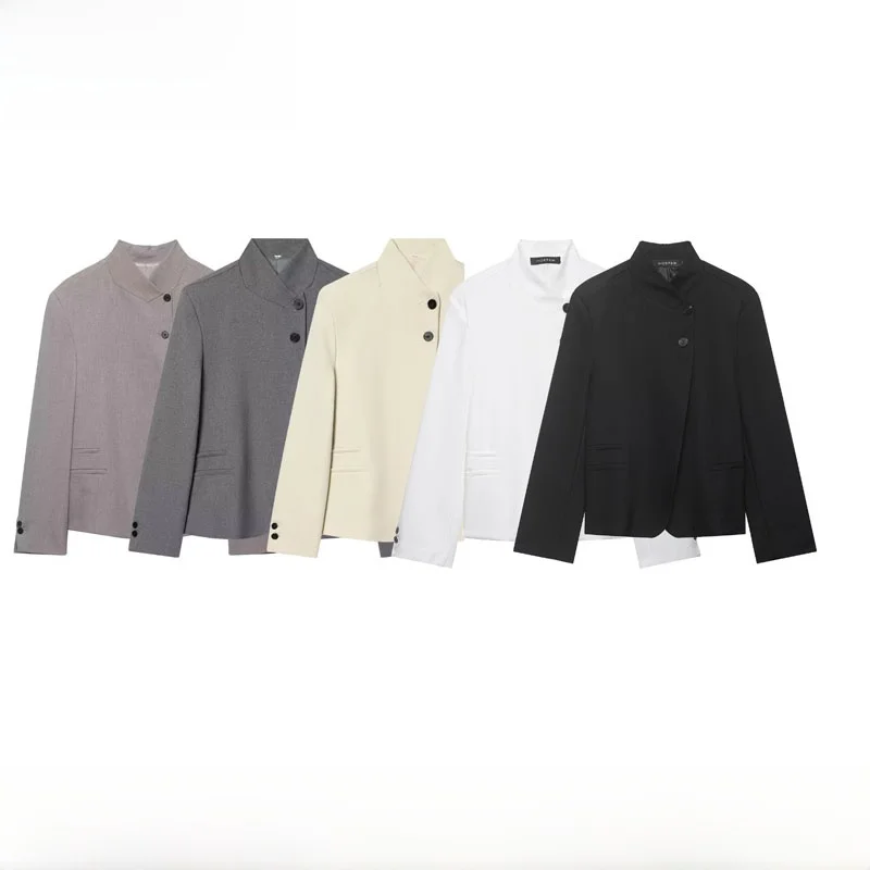 

Fashionable Minimalist High Collar Suit Jacket New Arrival Spring Summer Women's Wear Standard Fit Long Sleeve Polyester Fiber