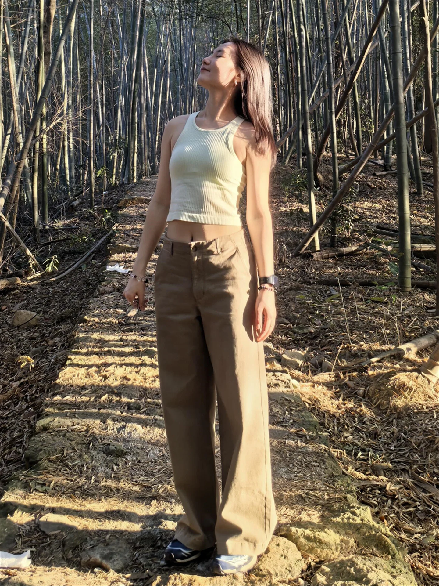 

American Style Low Waist Khaki Straight Leg Jeans Women's Loose Slimming Tall Extended Leg Pants Casual Cotton Denim