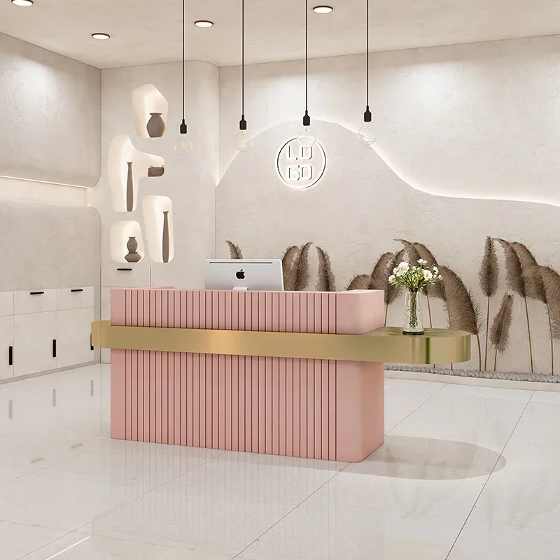 Modern Minimalist Small Paint Marble Metal Gold-plated Cash Register Beauty Salon Bar Reception Desk Custom Color Front Desk