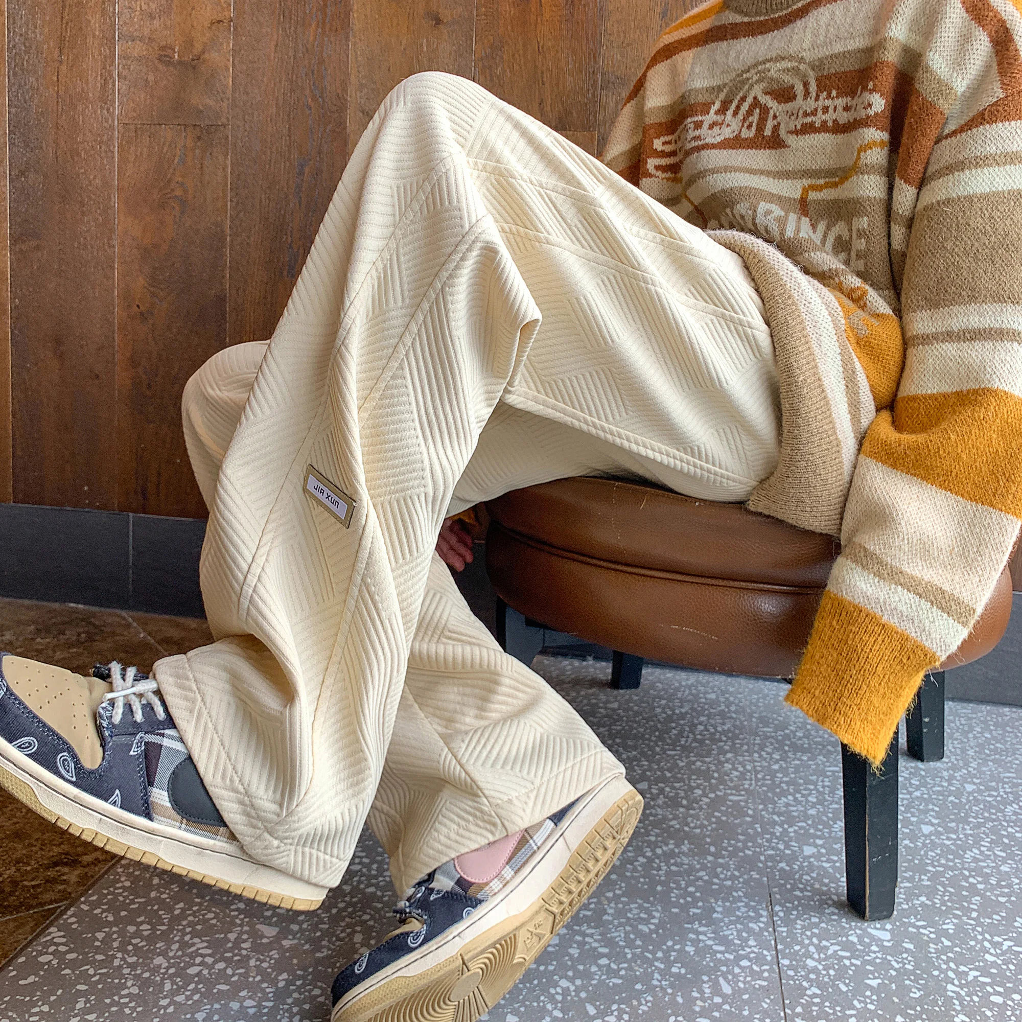 

Мужские повседневные брюки прямого кроя в американском стиле для весны и осени, свободные широкие брюки, модные ретро-брюки от бренда High Street