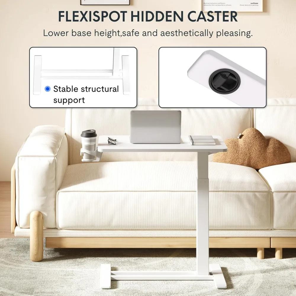 Premium  Adjustable Overbed Bedside Table with Wheels Pneumatic Mobile Standing Desk Laptop Desk Rolling Computer Cart