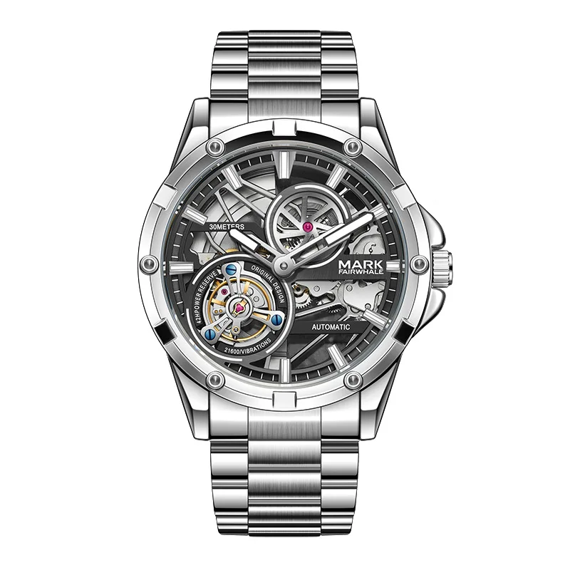 Mark Fairwhale 6013 Men's Automatic Movement Watch Luminous Hollowed out Mechanical Waterproof Relogio for Men