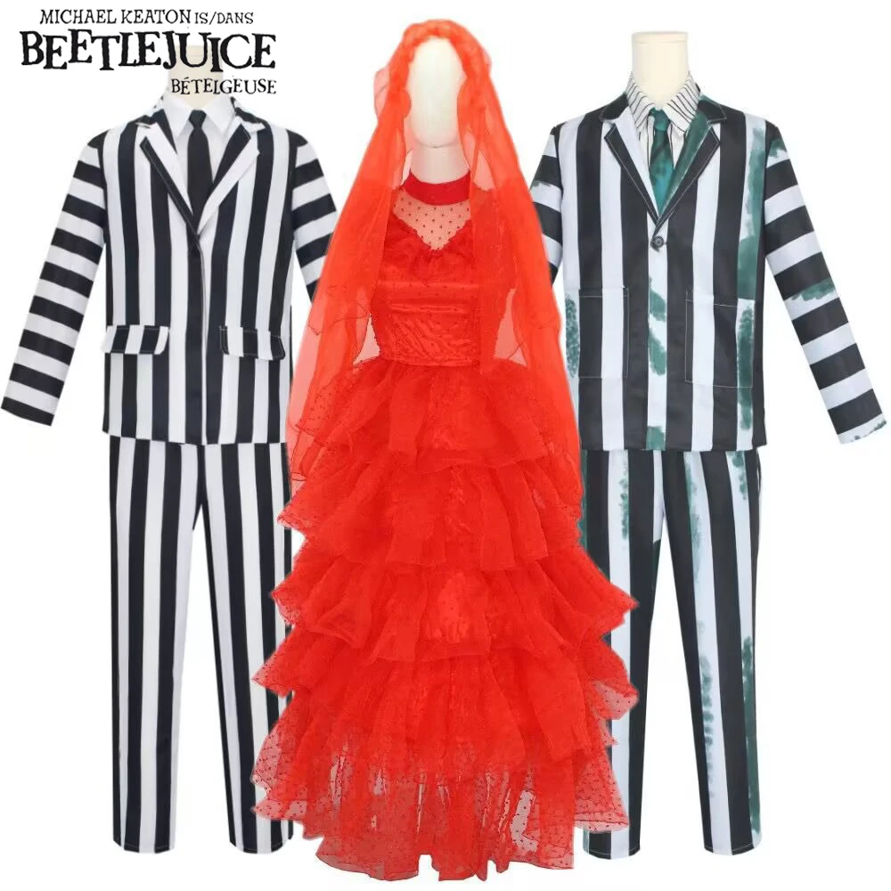 

Movie Beetle Juice Infernal Master Cosplay Costume Performance Costume Lydia Cosplay Dress Halloween Costumes for Women Men