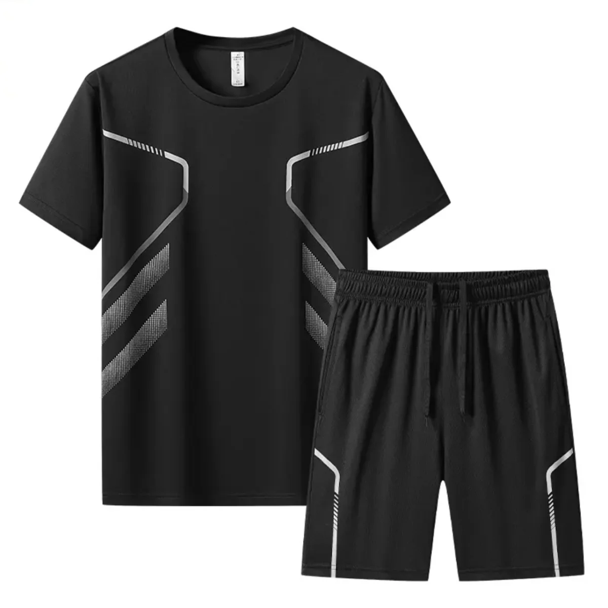 Two Piece Summer Men Clothing Loose Sports Sets Quick Dry O-Neck Short Sleeve T-shirt Elastic Waist Pocket Casual Shorts Suit