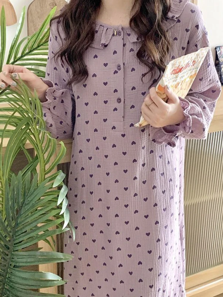Nightgowns Women Sweet Lovely Design Print Simple Korean Style Loose Comfortable Elegant Daily Home Ladies Fashion New Autumn - Image 6