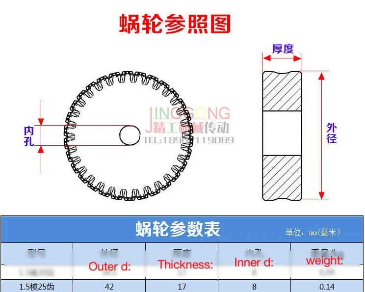 1.5M-25T Gear d:42mm  45-steel Precision worm gear transmission--gear rod L:230MM  D:18MM