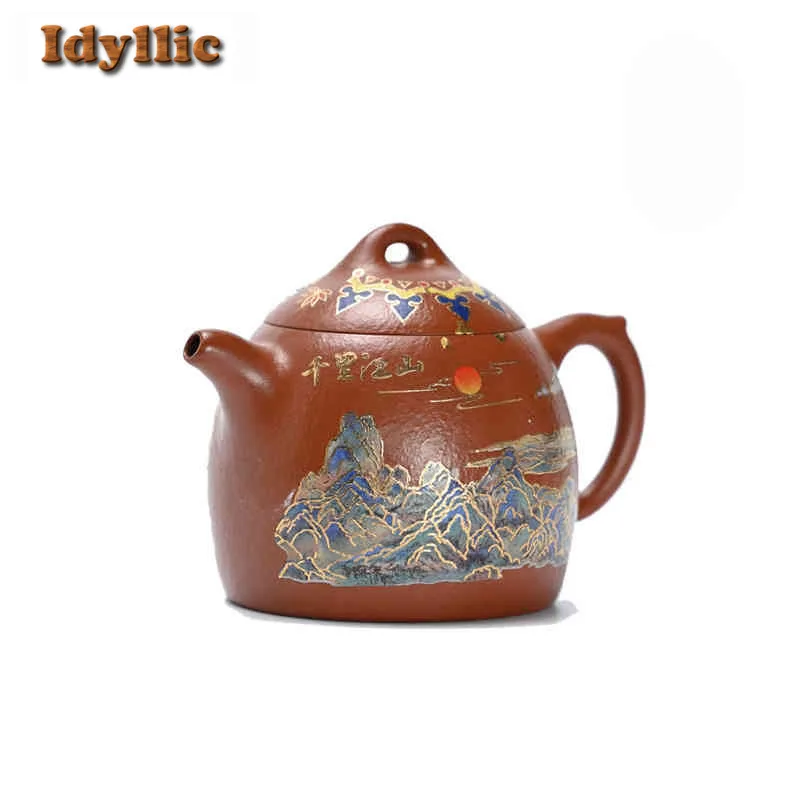 

Чайник Исин из фиолетовой глины, 200 мл, знаменитый цветной рисунок ручной работы, горшок Цинь Цим, сырая руда, грязевой чайник Дахунпао, чайник Zisha, набор