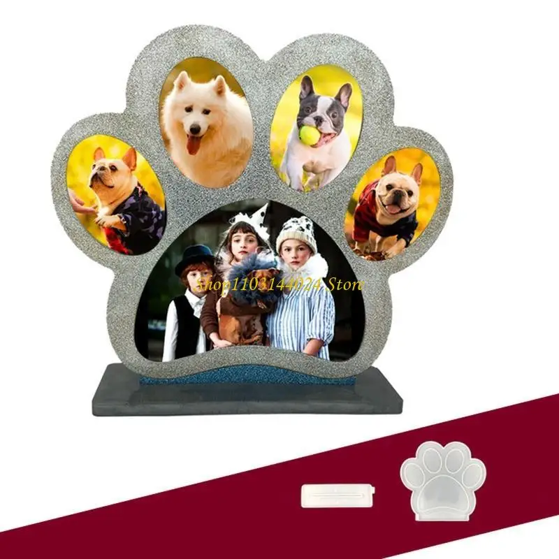 N5KE Photo Frame Decorative Resin Molds Including Dog Paw Photo Frame Ornaments Silicone Mold with Bracket Pendant Crafts