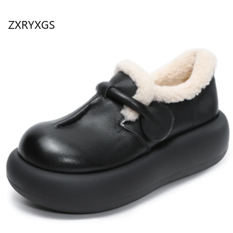 

ZXRYXGS/2025 новые зимние удобные теплые зимние туфли из воловьей кожи, обувь на платформе, увеличивающая танкетку, женская обувь из натуральной кожи и шерсти