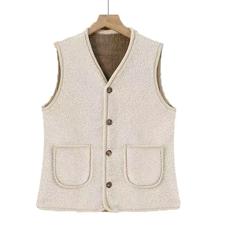 2026 New Lamb Vest Mother Vest Vest Autumn and Winter Velvet in The Elderly Thickened Granular Coat Warm Outside Wear
